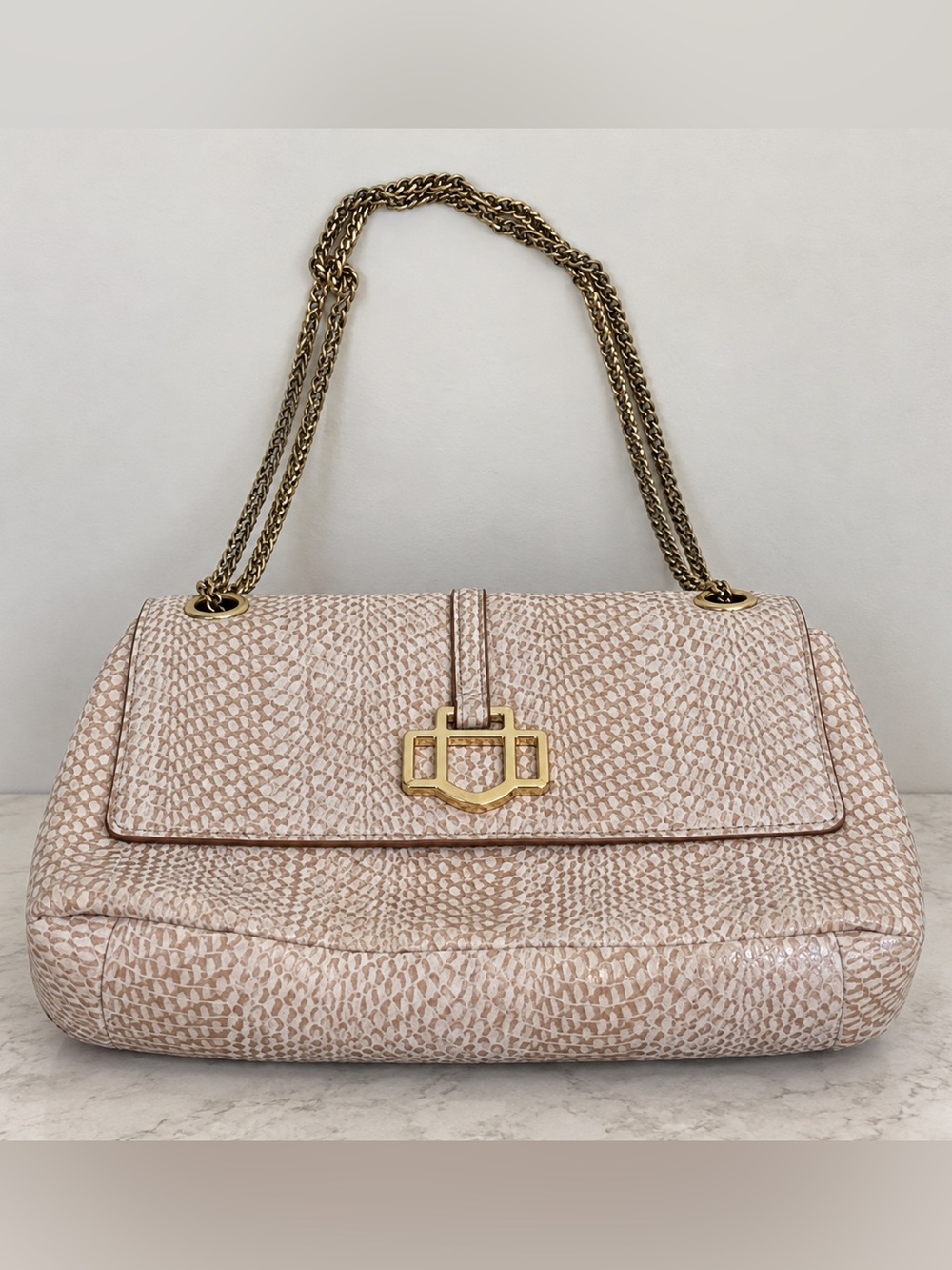 Antonio Melani Leather Snake Embossed Chain Shoulder Bag Purse